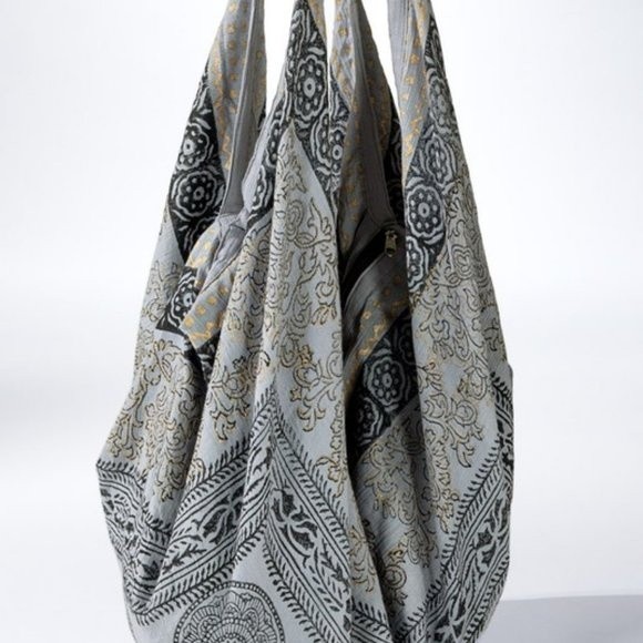 Black grey gold print Boho Tote bag shoulder handbag  print sling bag - Picture 3 of 8